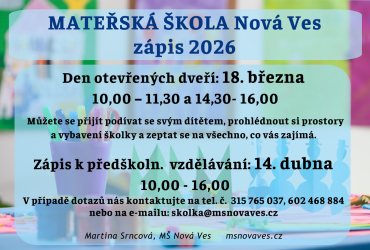 Mateřská škola Nová Ves - zápis 2026
