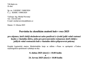  Pozvánka ke zkouškám znalosti hub v roce 2025