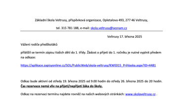 ZŠ Veltrusy - rezervace zápisu