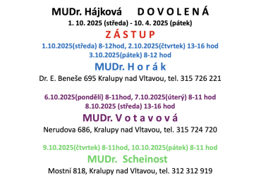 MUDr. Hájková - dovolená 