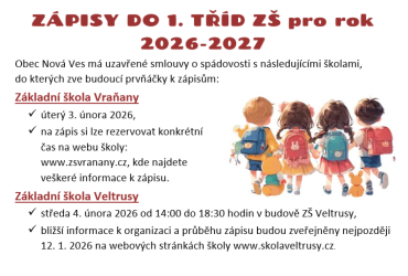 Zápisy do 1. tříd ZŠ pro rok 2026-2027